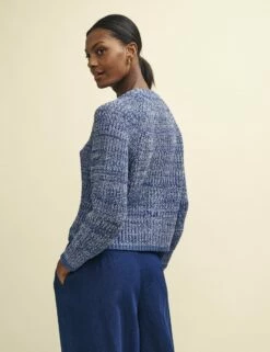 Blue Twisted Yarn Chunky Knit Cardigan -UK Clothing Sales k240027blu bk