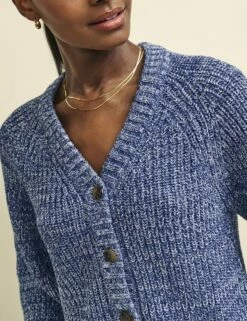 Blue Twisted Yarn Chunky Knit Cardigan -UK Clothing Sales k240027blu dt