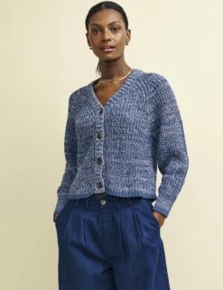 Blue Twisted Yarn Chunky Knit Cardigan