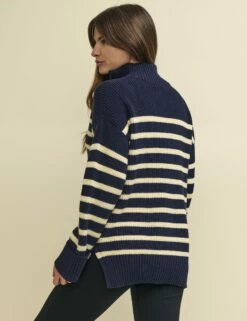 Navy Striped Half Zip Knitted Jumper -UK Clothing Sales k240028mlt bk