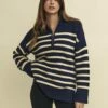 Navy Striped Half Zip Knitted Jumper -UK Clothing Sales k240028mlt sm