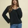 Black Stitch Hem Scoop Neck Knitted Jumper -UK Clothing Sales k240031blk sm