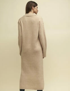 Beige Open Collar Knitted Jumper Midi Dress -UK Clothing Sales k240032bge bk