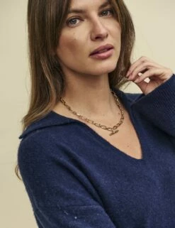 Navy Open Collar Knitted Jumper Midi Dress -UK Clothing Sales k240033blu dt