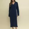 Navy Open Collar Knitted Jumper Midi Dress -UK Clothing Sales k240033blu sm
