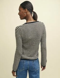 Black Stripe Flute Sleeve Mock-Crochet Cardigan -UK Clothing Sales k240038mlt bk