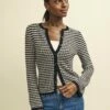 Black Stripe Flute Sleeve Mock-Crochet Cardigan -UK Clothing Sales k240038mlt sm
