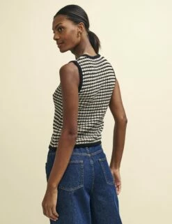 Black Stripe Mock-Crochet Sleeveless Tank Top 8 Black Stripe Mock-Crochet Sleeveless Tank Top -UK Clothing Sales k240069mlt bk