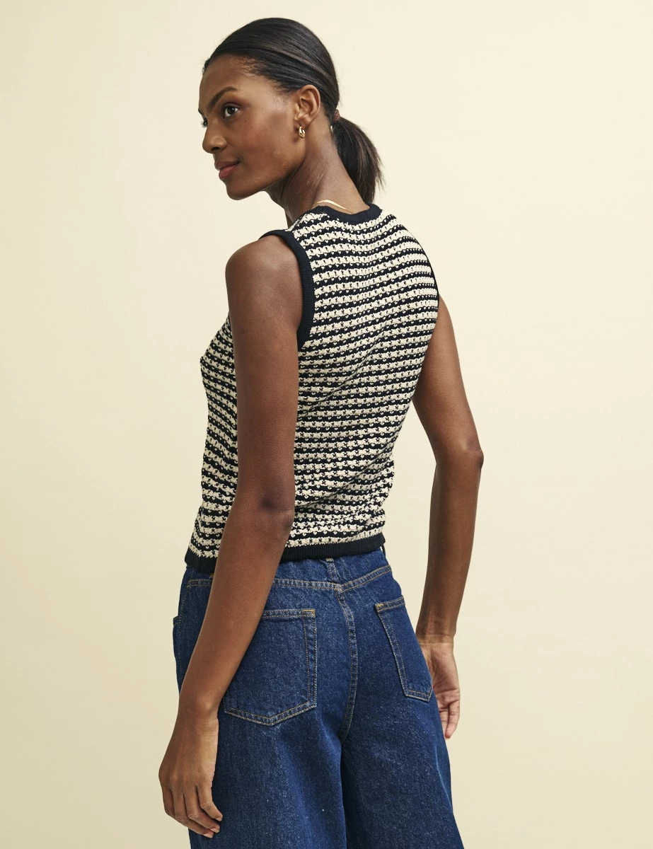 Black Stripe Mock-Crochet Sleeveless Tank Top 5 Black Stripe Mock-Crochet Sleeveless Tank Top - Image 3