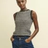 Black Stripe Mock-Crochet Sleeveless Tank Top -UK Clothing Sales k240069mlt sd