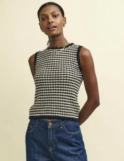 Black Stripe Mock-Crochet Sleeveless Tank Top 9 Black Stripe Mock-Crochet Sleeveless Tank Top -UK Clothing Sales k240069mlt sm