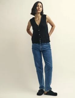 Black Mock-Crochet Waistcoat -UK Clothing Sales k240123blk 0380