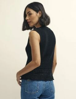 Black Mock-Crochet Waistcoat -UK Clothing Sales k240123blk 0401