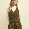 Khaki Green Twill Waistcoat -UK Clothing Sales o232467grn sm rs