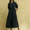 Petite Black Rochelle Smock Midi Dress -UK Clothing Sales p240116blk sm