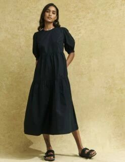 Front Page 27 Petite Black Rochelle Smock Midi Dress