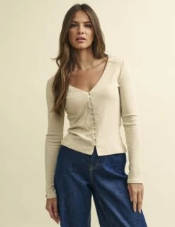 Cream Button Through Top