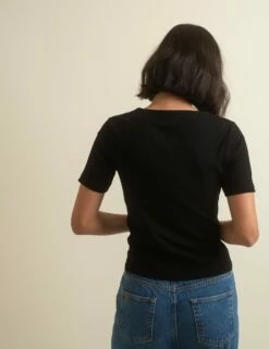 Black Short Sleeve Button Through Top -UK Clothing Sales t224381blk bk rs