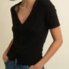 Black Short Sleeve Button Through Top -UK Clothing Sales t224381blk sm rs