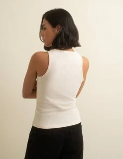 Cream Racer Front Vest Top -UK Clothing Sales t230940wht. bk rs2