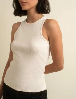 Cream Racer Front Vest Top -UK Clothing Sales t230940wht dt rs2