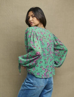 Green & Pink Floral Giovanna Blouse -UK Clothing Sales t231758grn bk