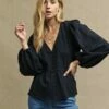 Black Balloon Sleeve Ria Blouse 1 Black Balloon Sleeve Ria Blouse -UK Clothing Sales t231760blk fr