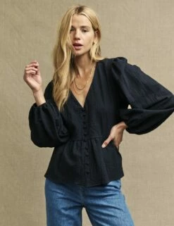 Black Balloon Sleeve Ria Blouse