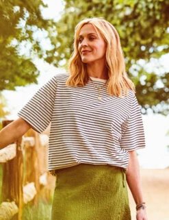 Front Page 50 Black & White Stripe Crew Neck Oversized T-Shirt