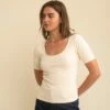 Cream Scoop Neck Top -UK Clothing Sales t231801crm fr rs