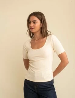 Cream Scoop Neck Top