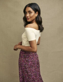 Cream Short Sleeve Bardot Top -UK Clothing Sales t231810crm bk