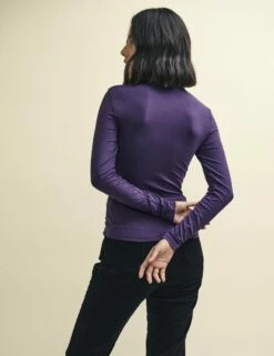 Fearne Cotton Purple Ruched Long Sleeve Top -UK Clothing Sales t231993prp bk