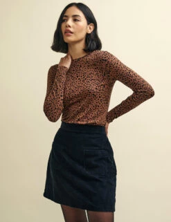 Leopard Print Crew Neck Long Sleeve T-Shirt -UK Clothing Sales t231994brn sd rs