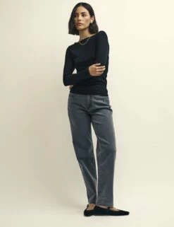 Black Long Sleeve Slash Neck Top -UK Clothing Sales t231997blk sd