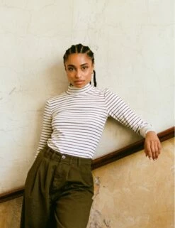 Black And Cream Stripe Funnel Neck Lizzie Top