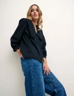 Black Peter Pan Collar Emmie Blouse -UK Clothing Sales t232103blk front alt