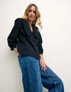 Black Peter Pan Collar Emmie Blouse -UK Clothing Sales t232103blk side