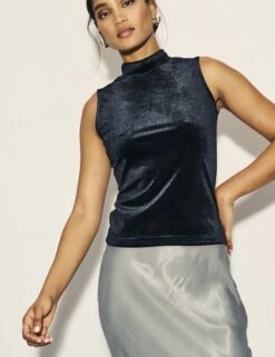 Black Velvet Funnel Neck Sleeveless Lou Lou Top 10 Black Velvet Funnel Neck Sleeveless Lou Lou Top -UK Clothing Sales t232303blk 0348