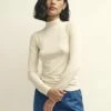 Cream Funnel Neck Long Sleeve Jersey Top 1 Cream Funnel Neck Long Sleeve Jersey Top -UK Clothing Sales t232405wht 0898 1