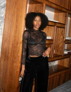 Black Lace Long Sleeve Funnel Neck Top -UK Clothing Sales t232452blk