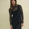 Black Lace Long Sleeve Funnel Neck Top -UK Clothing Sales t232452blk 0837 1