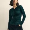 Green Ruched Long Sleeve Top -UK Clothing Sales t232459grn sm