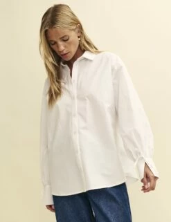 White Oversized Shirt With Tie Detail Cuffs