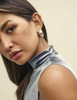 Silver Velvet Funnel Neck Sleeveless Lou Lou Top -UK Clothing Sales t232509slv dt