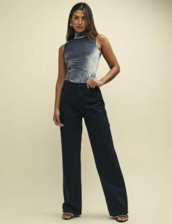 Silver Velvet Funnel Neck Sleeveless Lou Lou Top -UK Clothing Sales t232509slv sd