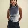 Silver Velvet Funnel Neck Sleeveless Lou Lou Top -UK Clothing Sales t232509slv sm