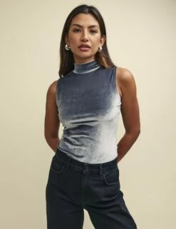 Silver Velvet Funnel Neck Sleeveless Lou Lou Top