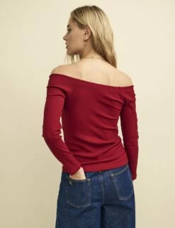 Red Long Sleeve Bardot Top 7 Red Long Sleeve Bardot Top -UK Clothing Sales t232510red bk