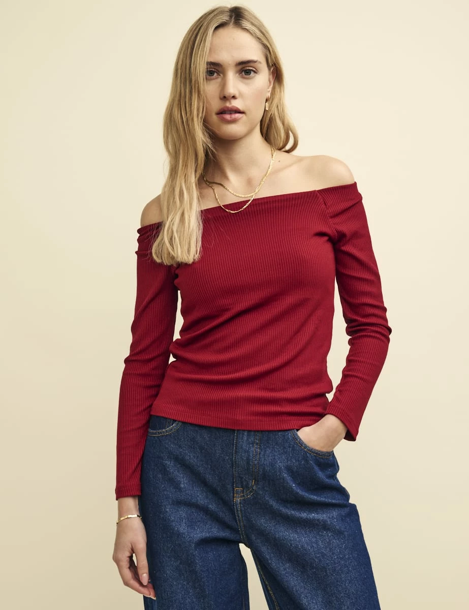 Red Long Sleeve Bardot Top 3 Red Long Sleeve Bardot Top